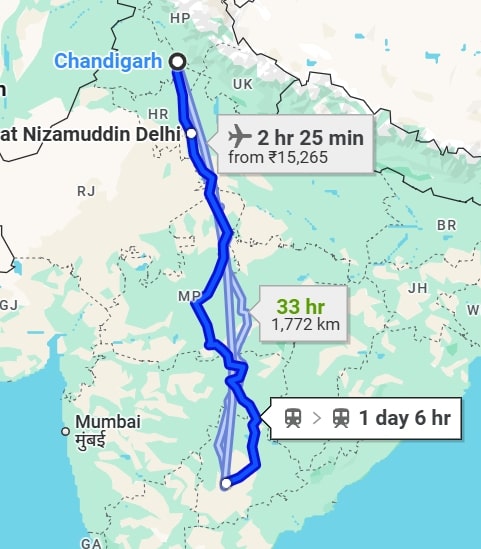 Chandigarh to hyderabad pet travel