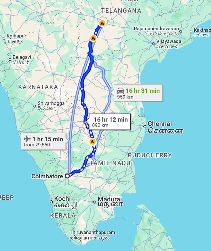 Coimbatore to Hyderabad pet travel