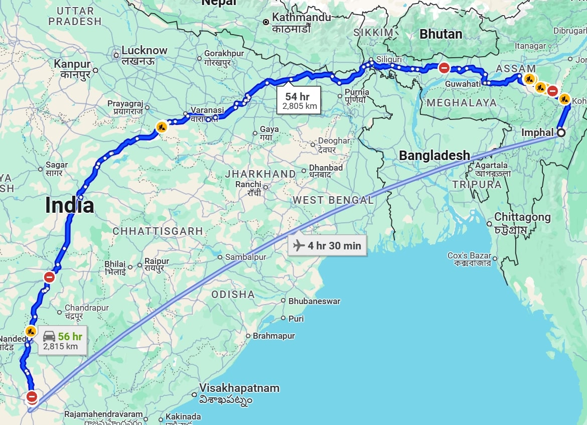 Imphal to Hyderabad pet travel