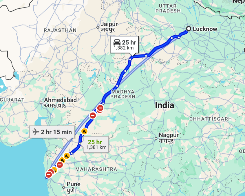 Lucknow to Mumbai Pet travel routes