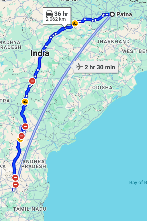 Patna to Bangalore Pet travel routes