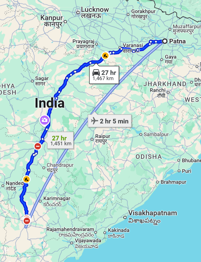 Patna to Hyderabad Pet travel routes