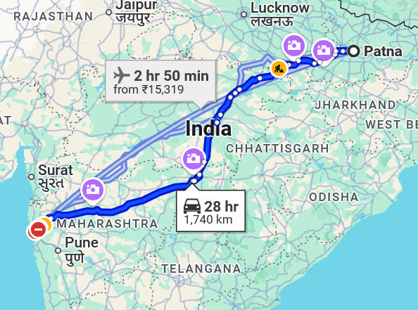 Patna to Mumbai Pet travel routes